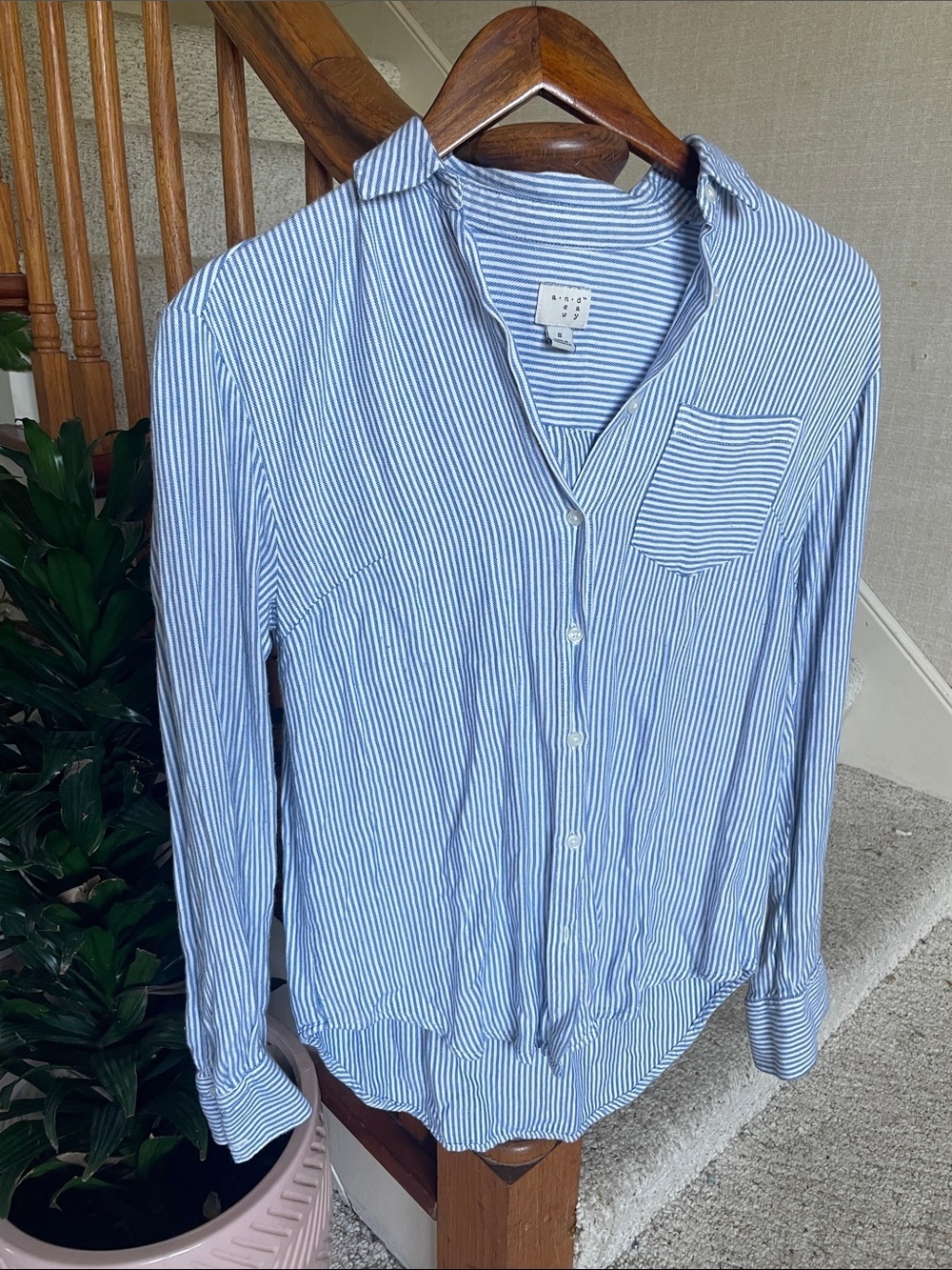 A New Day Coastal Light Blue Stripe Button-Up Shirt
